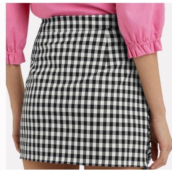 Derek Lam 10 Crosby Black & White Gingham Ruffled Checkered Mini Skirt size 0 - Picture 3 of 7